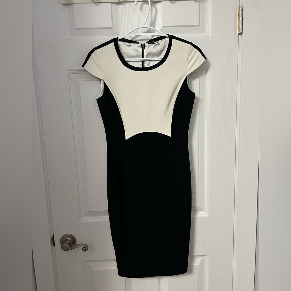 Elie Tahari Black and Cream Midi Dress